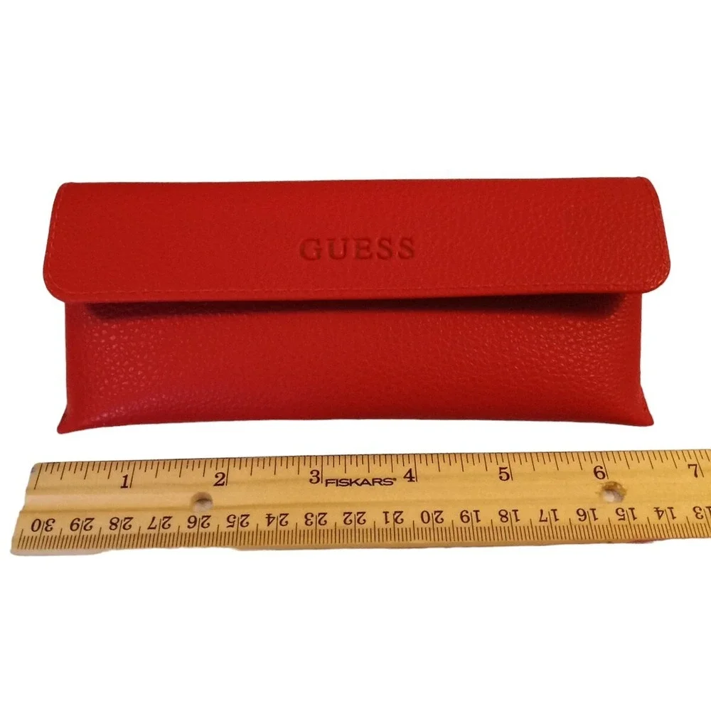 Guess Red Leather Eyeglass Case Black Velvet Lined Designer Sunglass Snap Holder